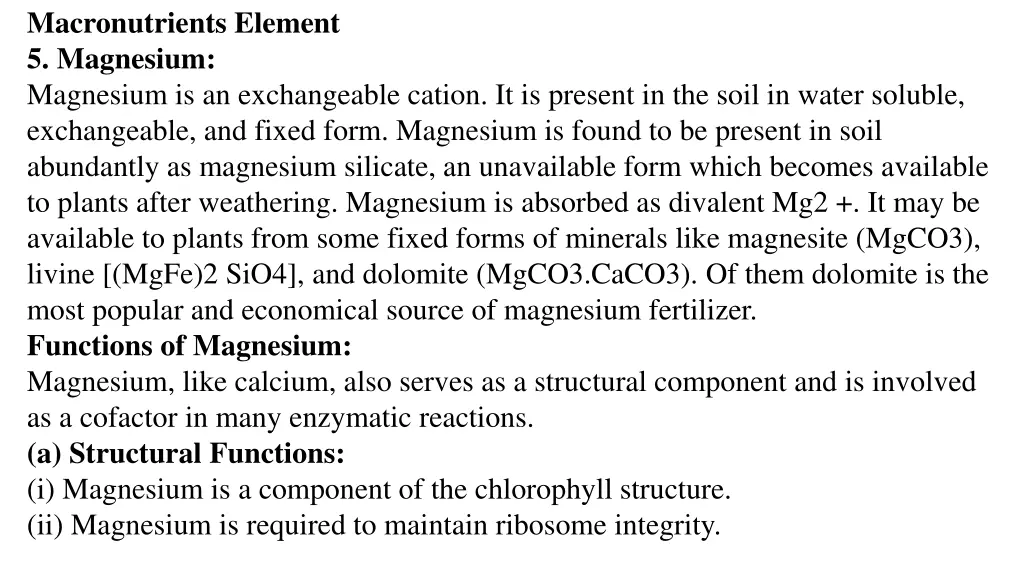 macronutrients element 5 magnesium magnesium