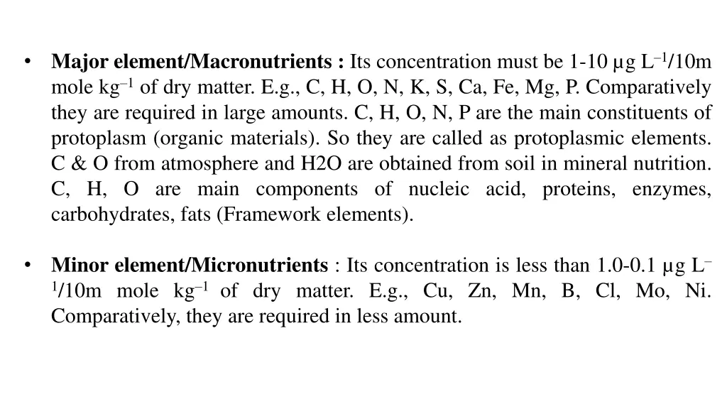 major element macronutrients its concentration