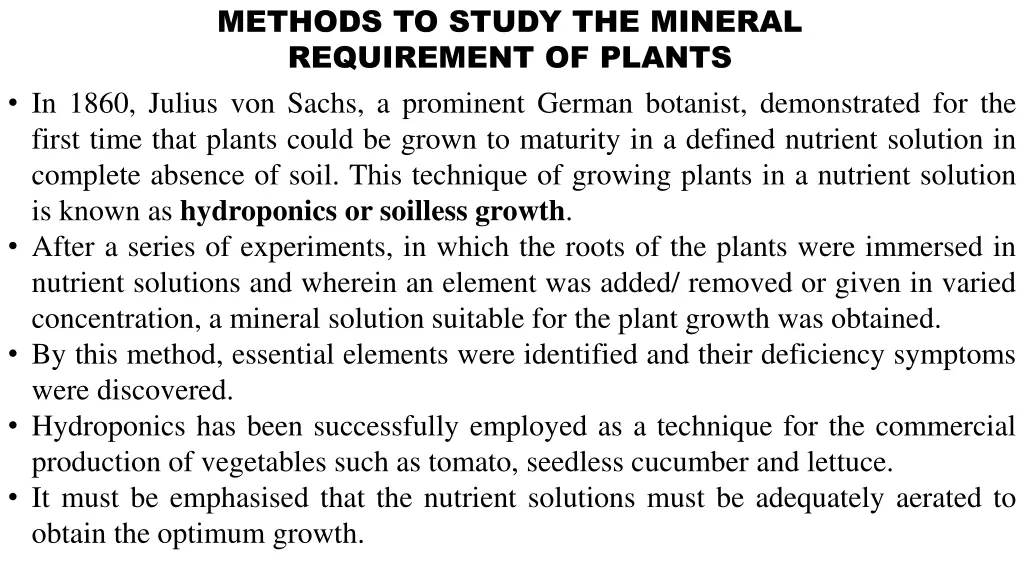 methods to study the mineral requirement