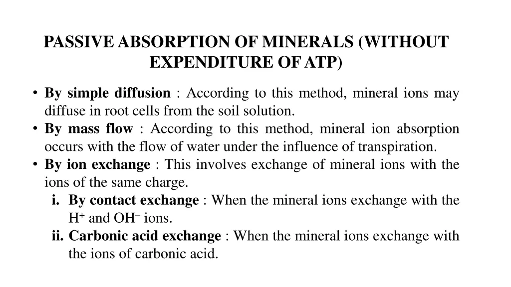 passive absorption of minerals without