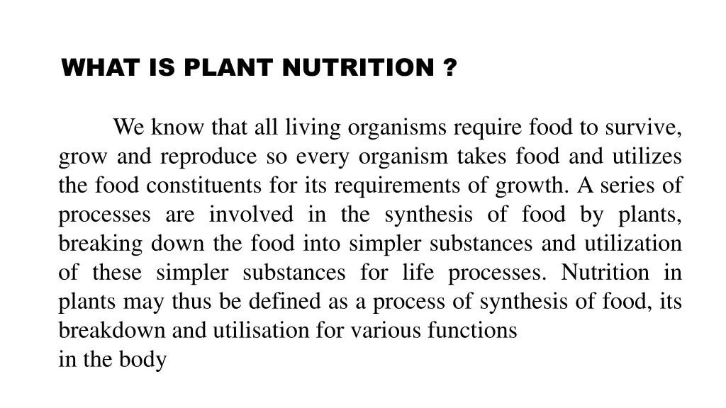 what is plant nutrition