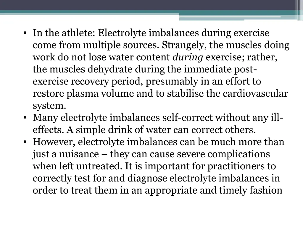 in the athlete electrolyte imbalances during