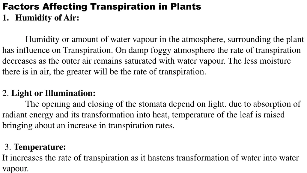 factors affecting transpiration in plants