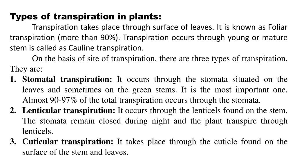 types of transpiration in plants transpiration