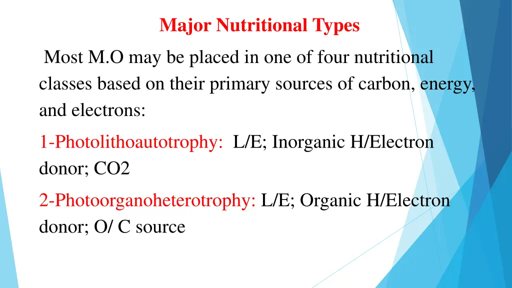 major nutritional types