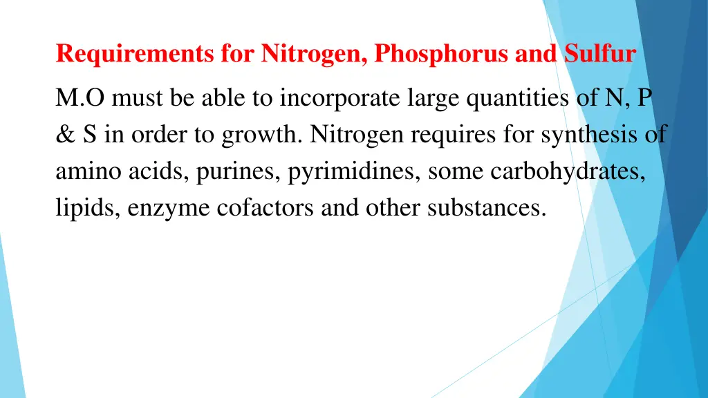 requirements for nitrogen phosphorus and sulfur