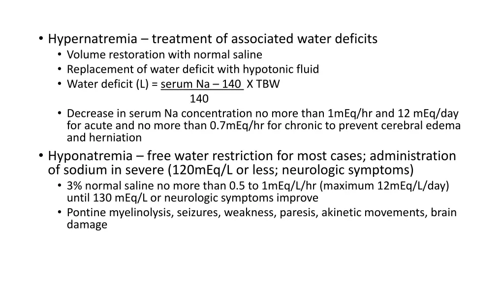 hypernatremia treatment of associated water