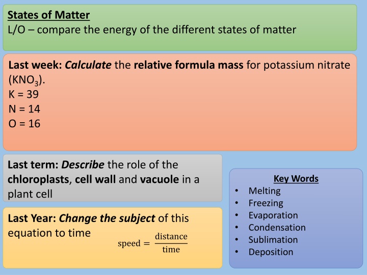 states of matter l o compare the energy