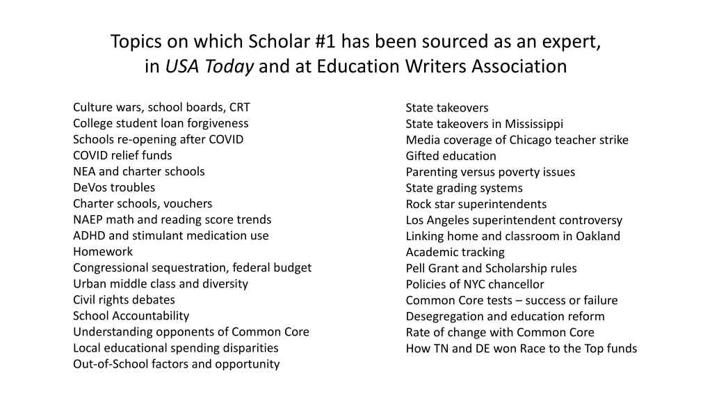 topics on which scholar 1 has been sourced