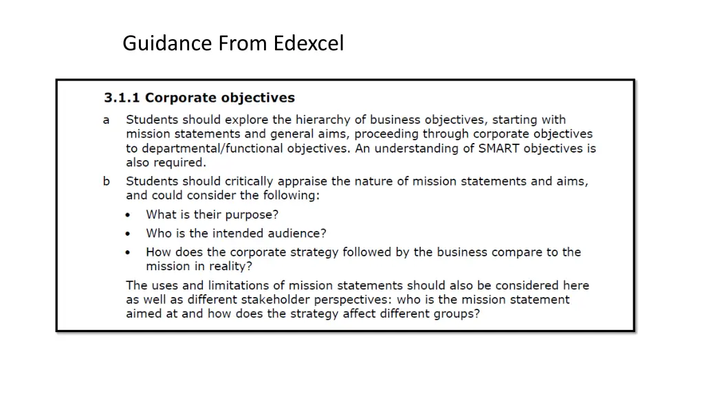 guidance from edexcel