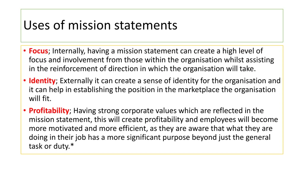 uses of mission statements