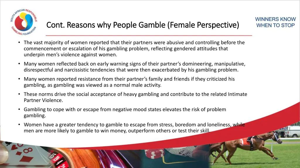 cont reasons why people gamble female perspective