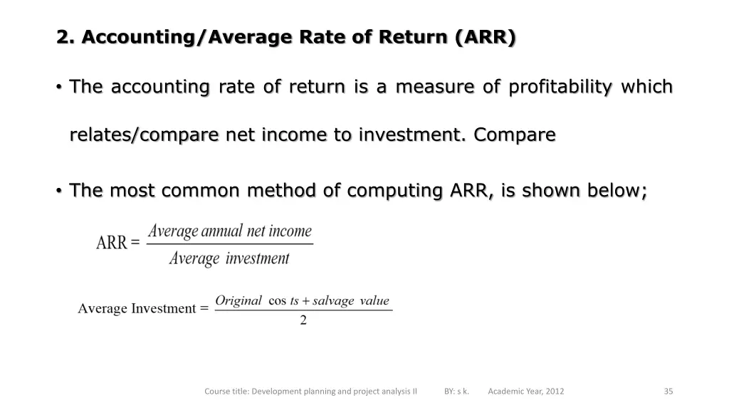 2 accounting average rate of return arr