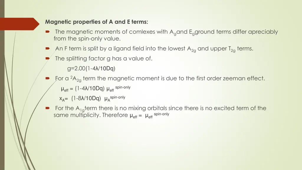 magnetic properties of a and e terms