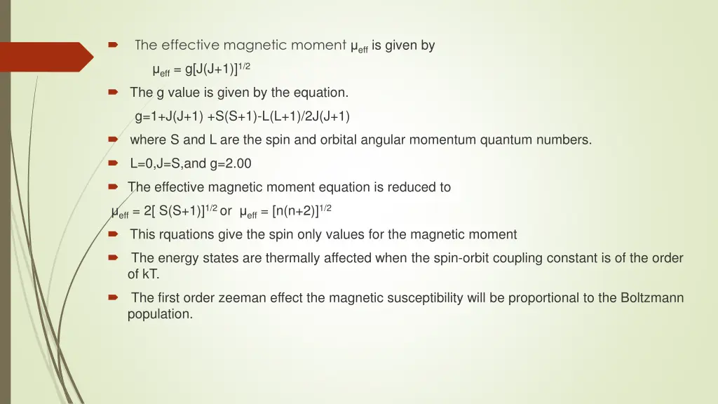 the effective magnetic moment eff is given