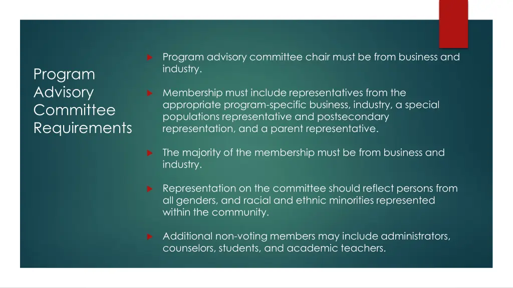 program advisory committee chair must be from