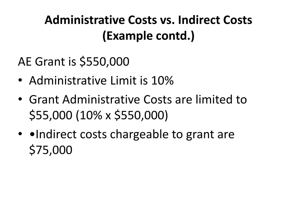 administrative costs vs indirect costs example