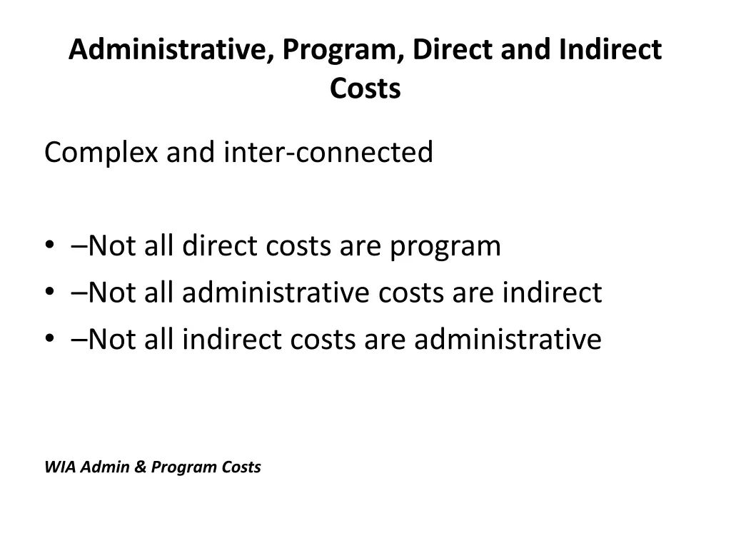 administrative program direct and indirect costs