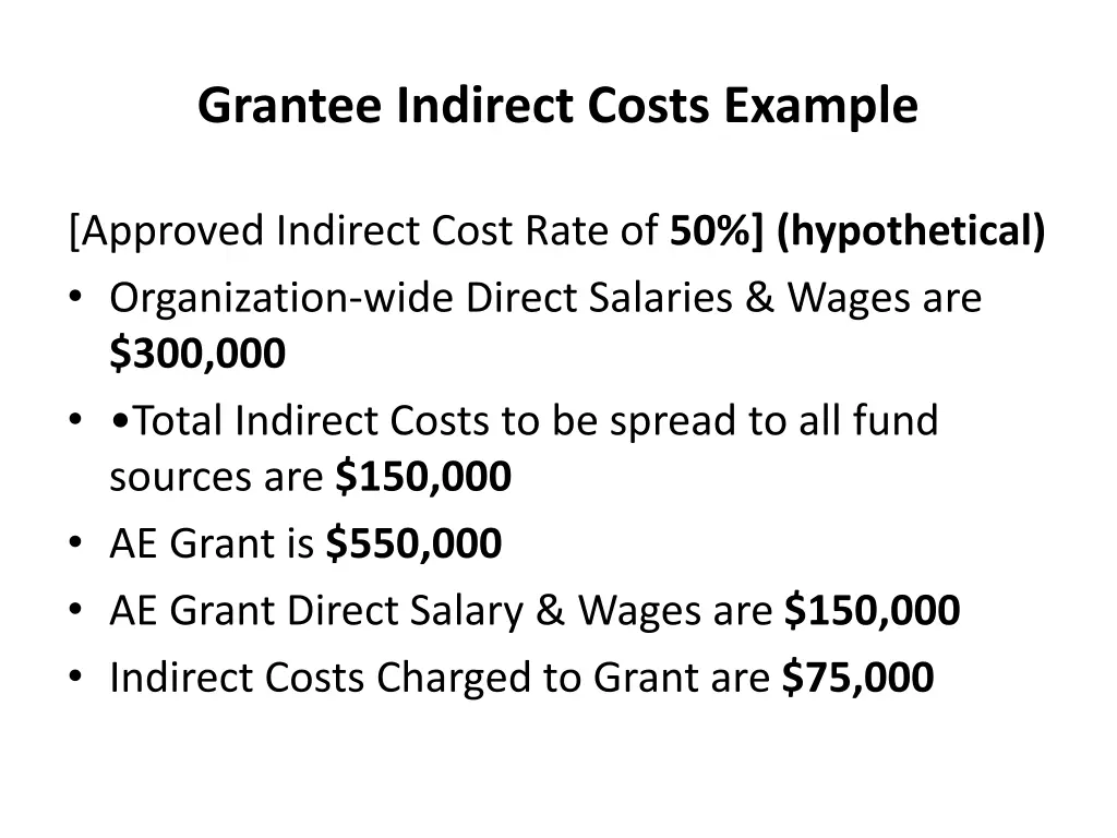 grantee indirect costs example