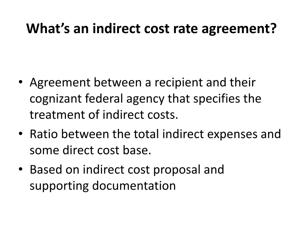 what s an indirect cost rate agreement