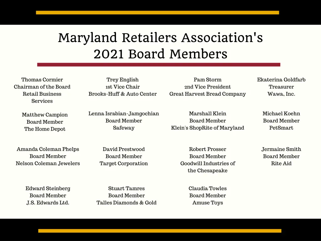 maryland retailers association s 2021 board