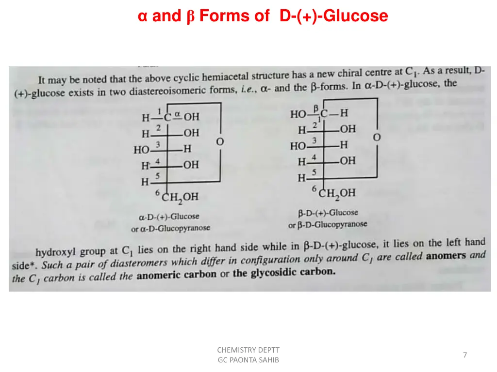 and forms of d glucose