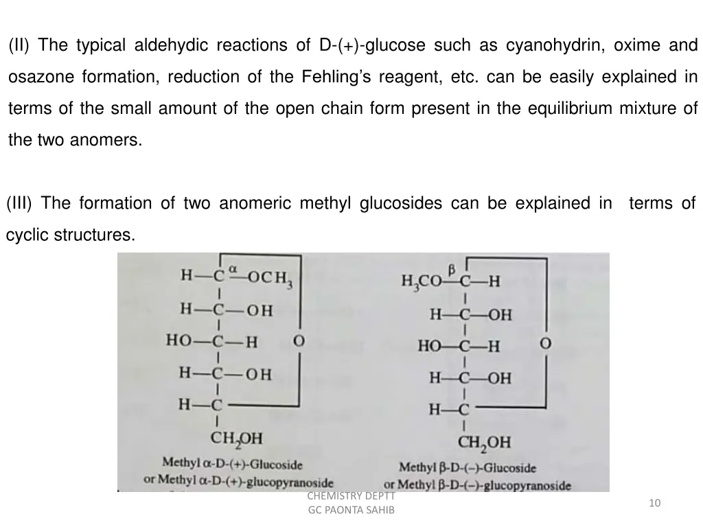 ii the typical aldehydic reactions of d glucose