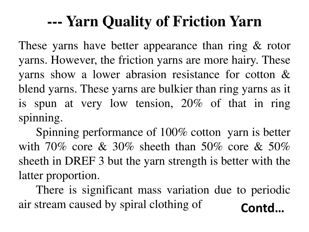 yarn quality of friction yarn 1