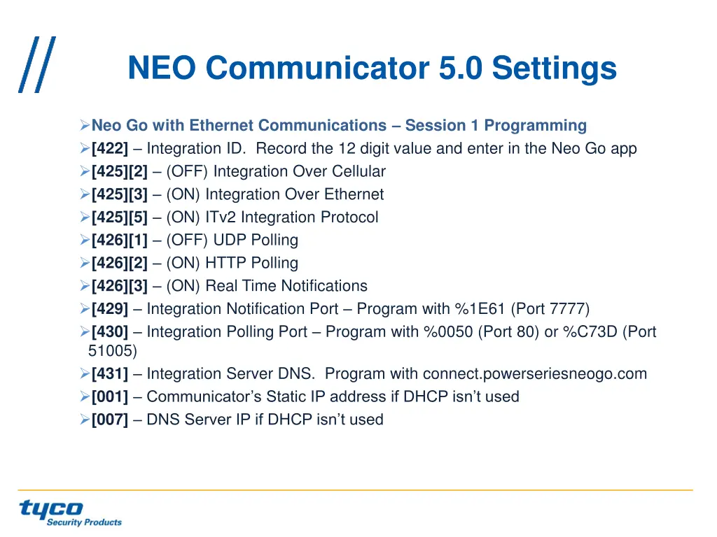 neo communicator 5 0 settings