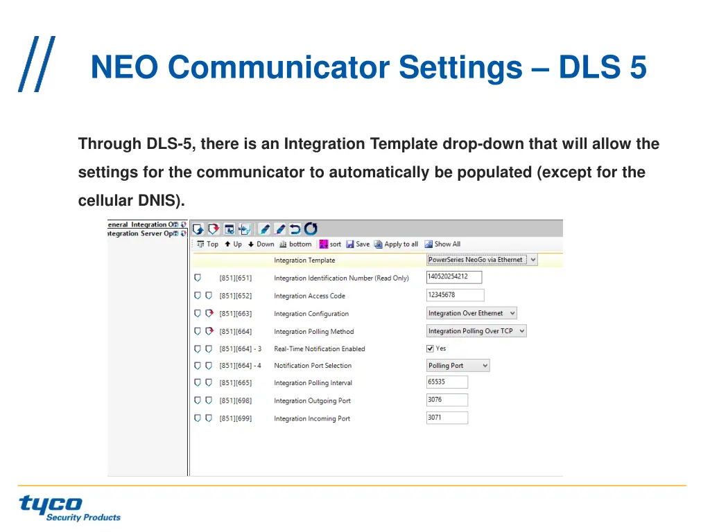 neo communicator settings dls 5