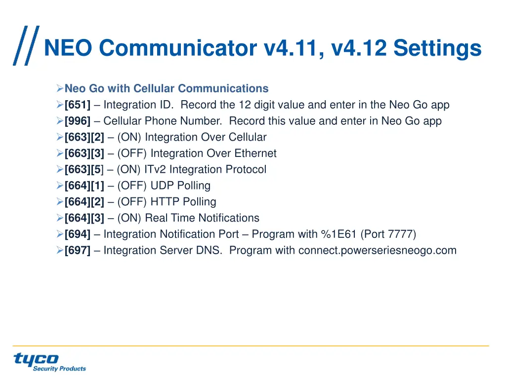 neo communicator v4 11 v4 12 settings