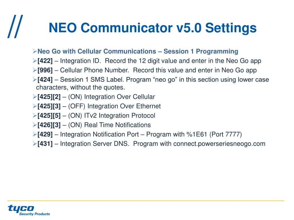 neo communicator v5 0 settings