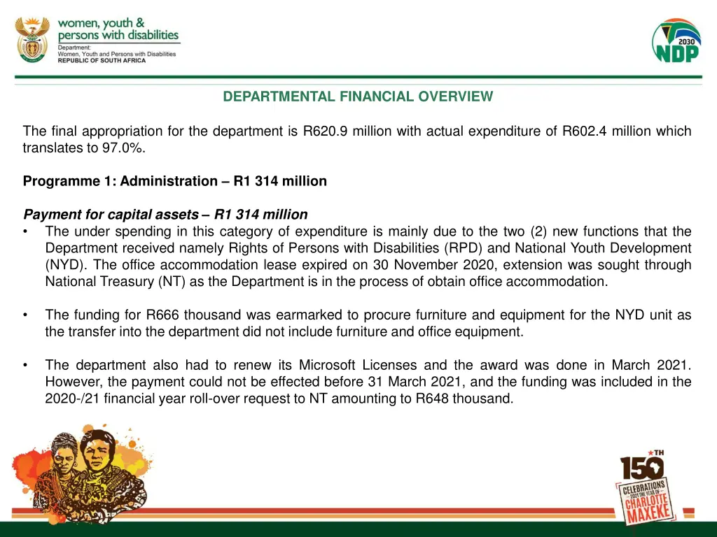 departmental financial overview