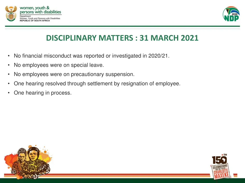 disciplinary matters 31 march 2021