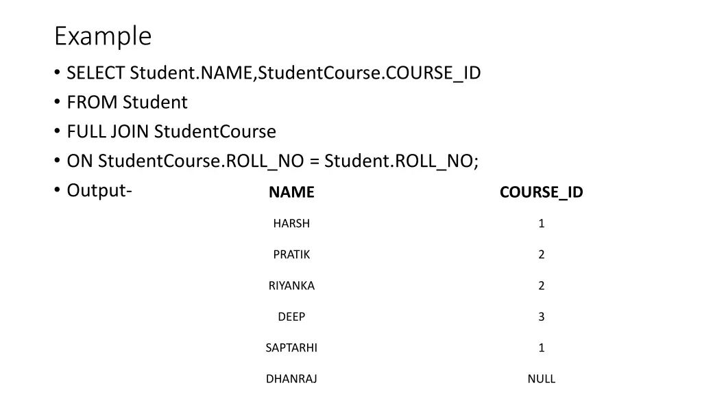 example select student name studentcourse course 1