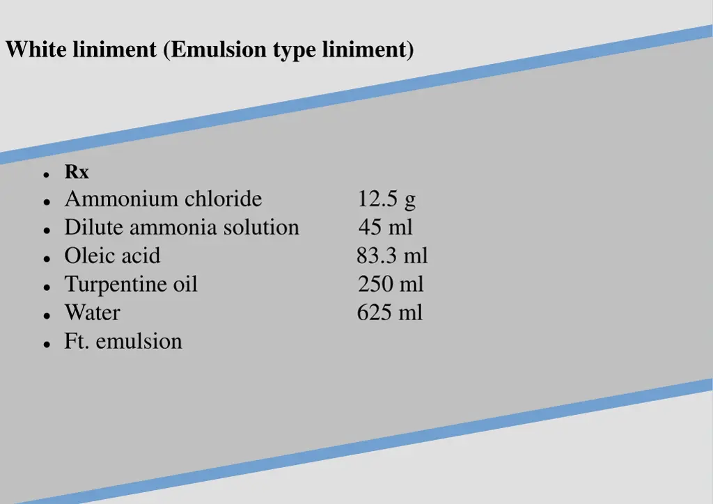 white liniment emulsion type liniment