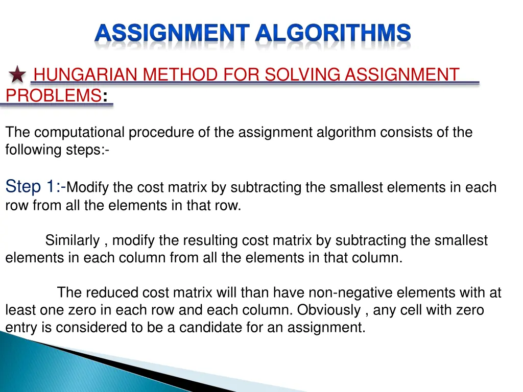 assignment algorithms