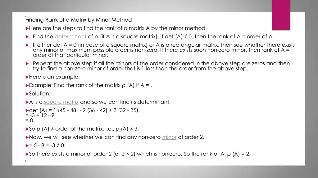 finding rank of a matrix by minor method here