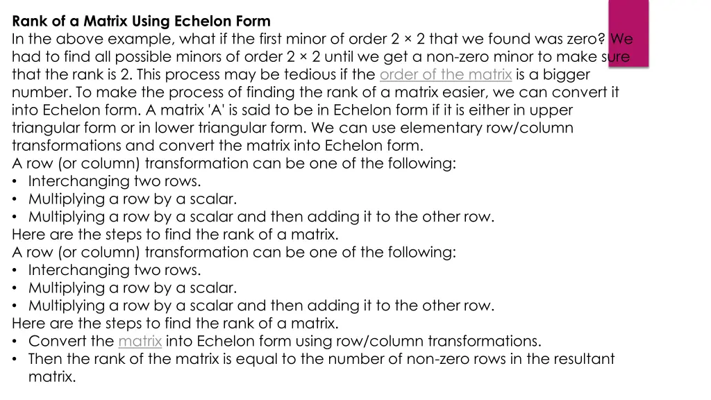 rank of a matrix using echelon form in the above