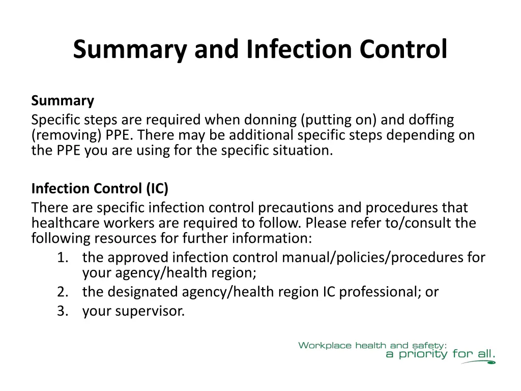 summary and infection control