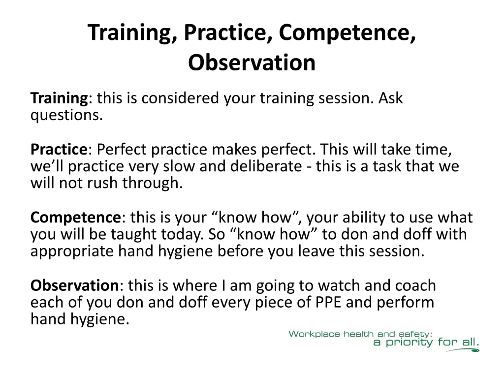 training practice competence observation