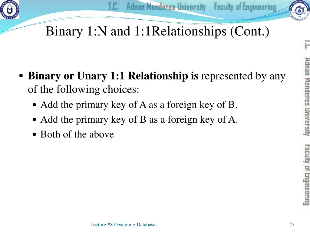 binary 1 n and 1 1relationships cont