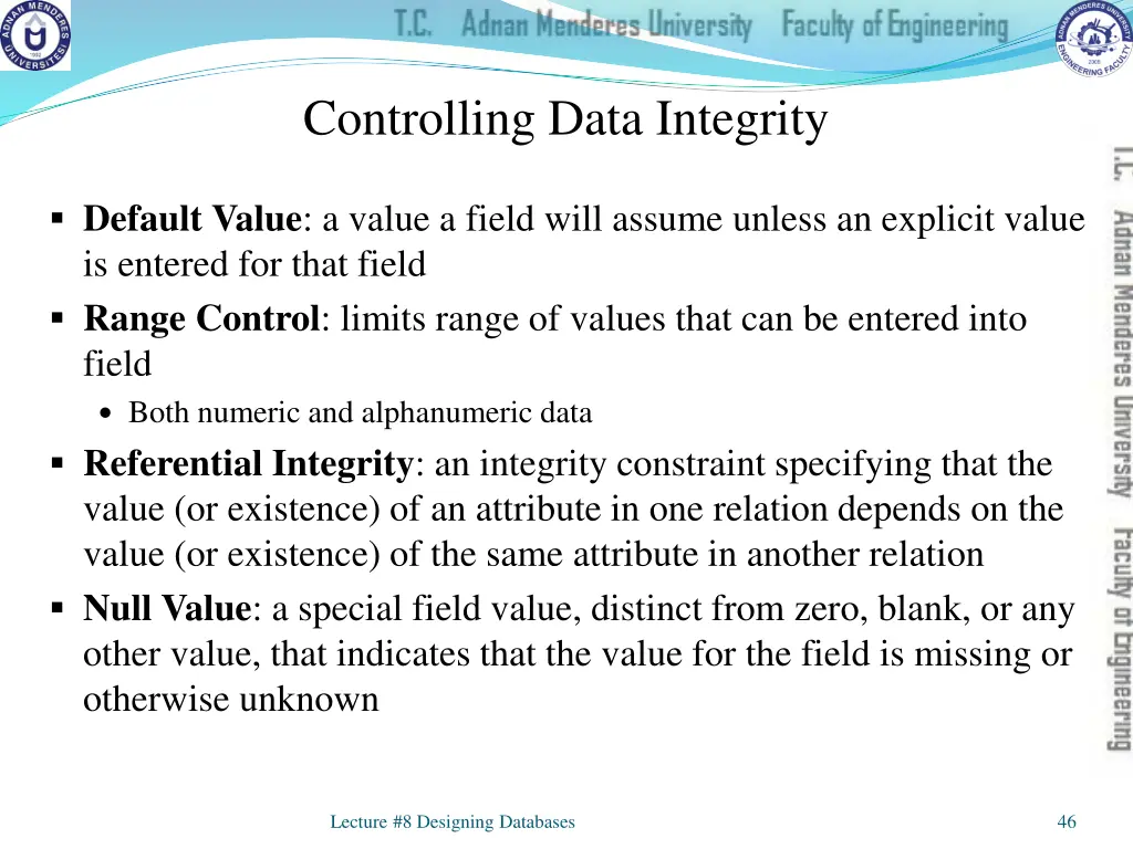 controlling data integrity