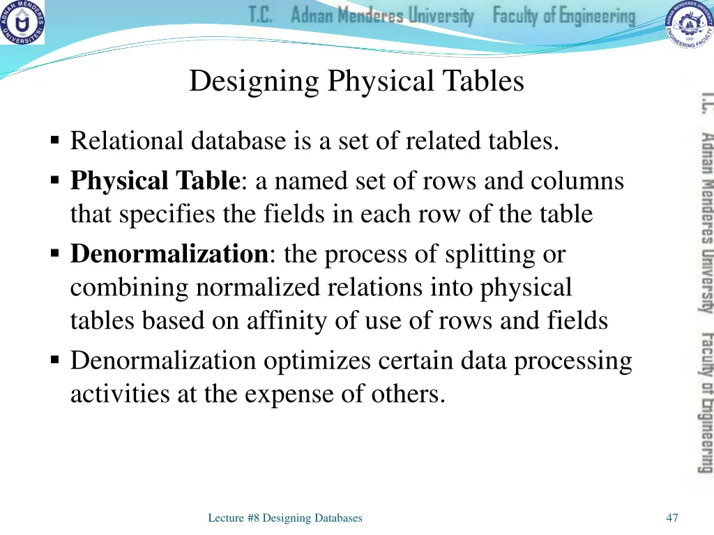 designing physical tables