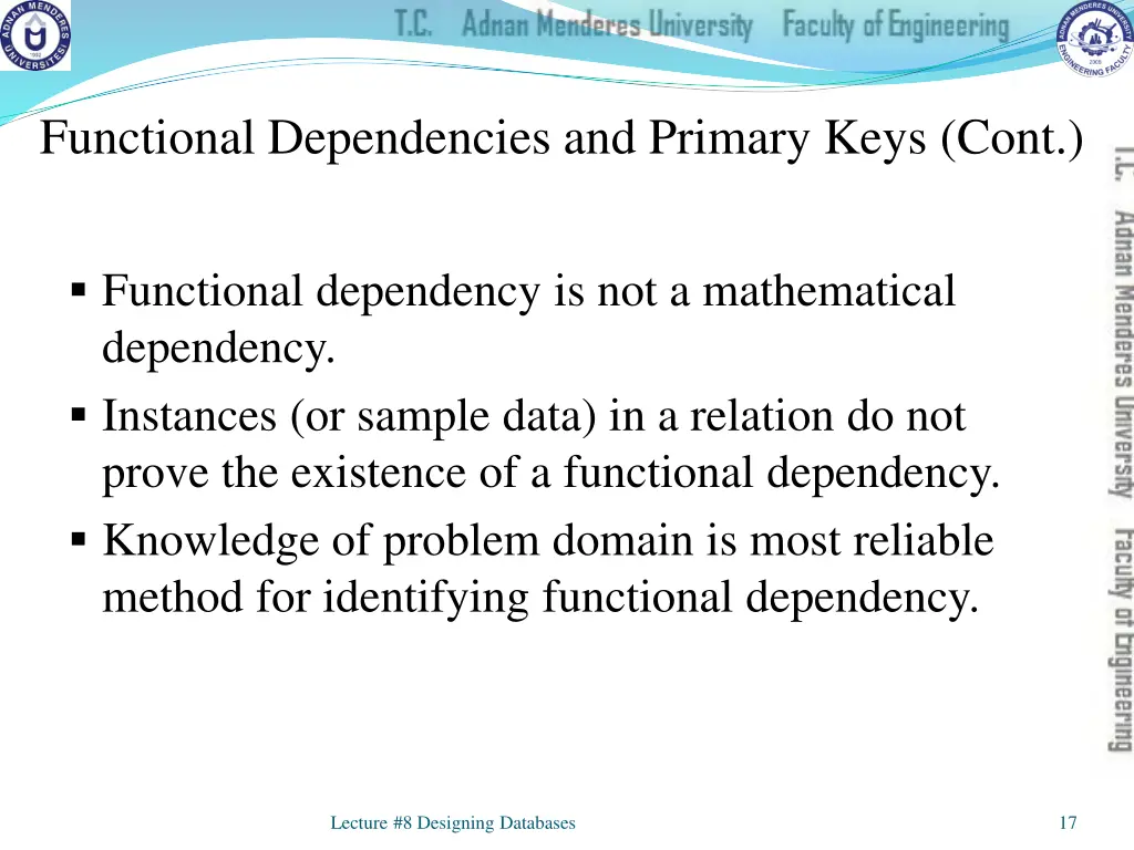 functional dependencies and primary keys cont