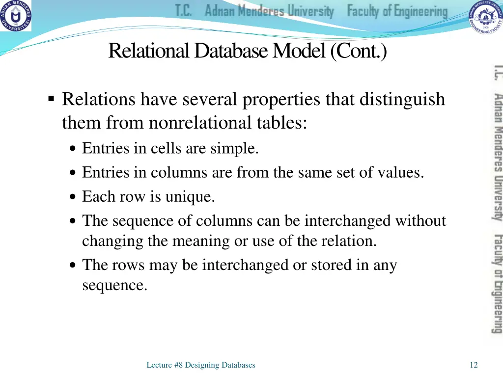 relational database model cont