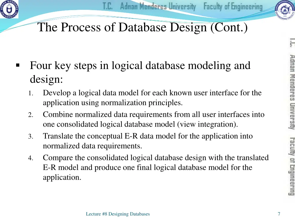 the process of database design cont