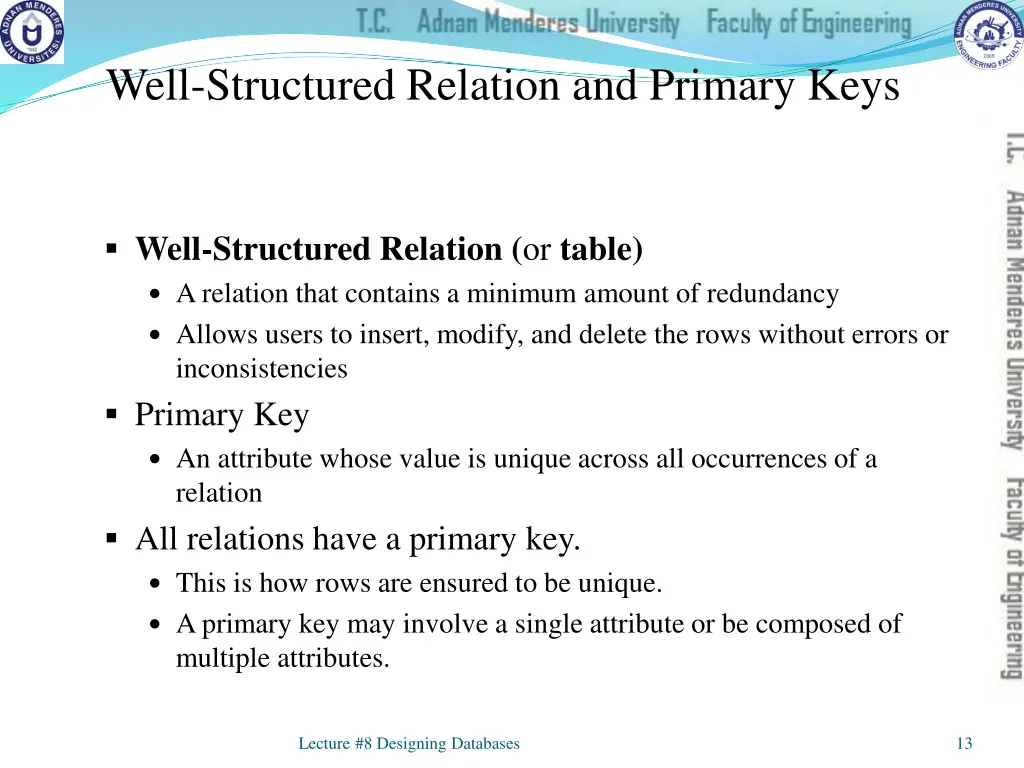 well structured relation and primary keys