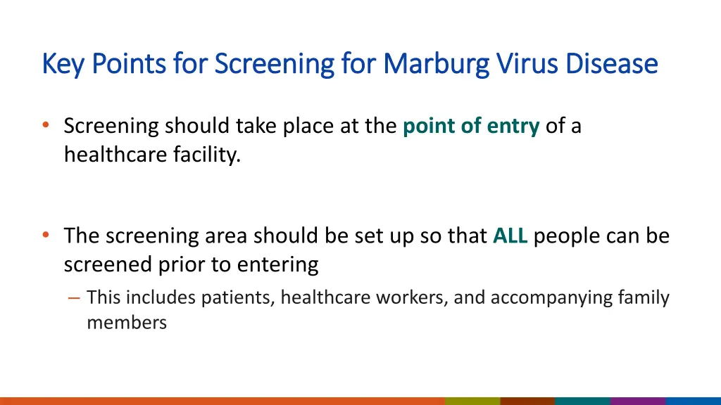 key points for screening for marburg virus