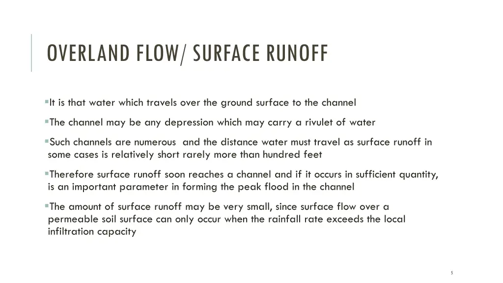 overland flow surface runoff